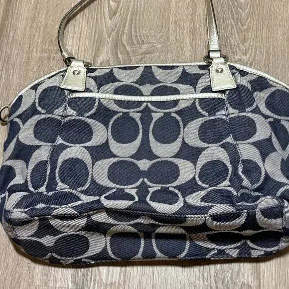 Coach Signature Stripe Gallery Shoulder Bag Navy Jacquard Silver Trim F17948 - Picture 12 of 13